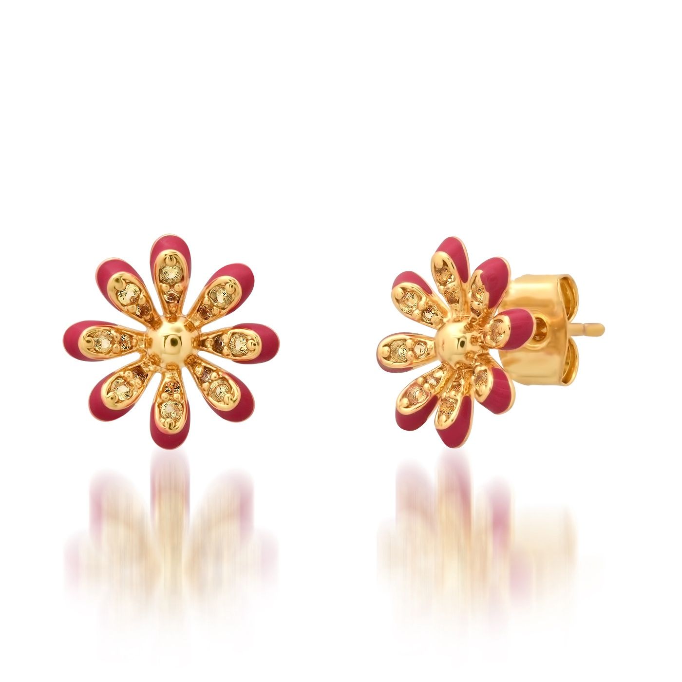Gold CZ Flower with Pink Enamel