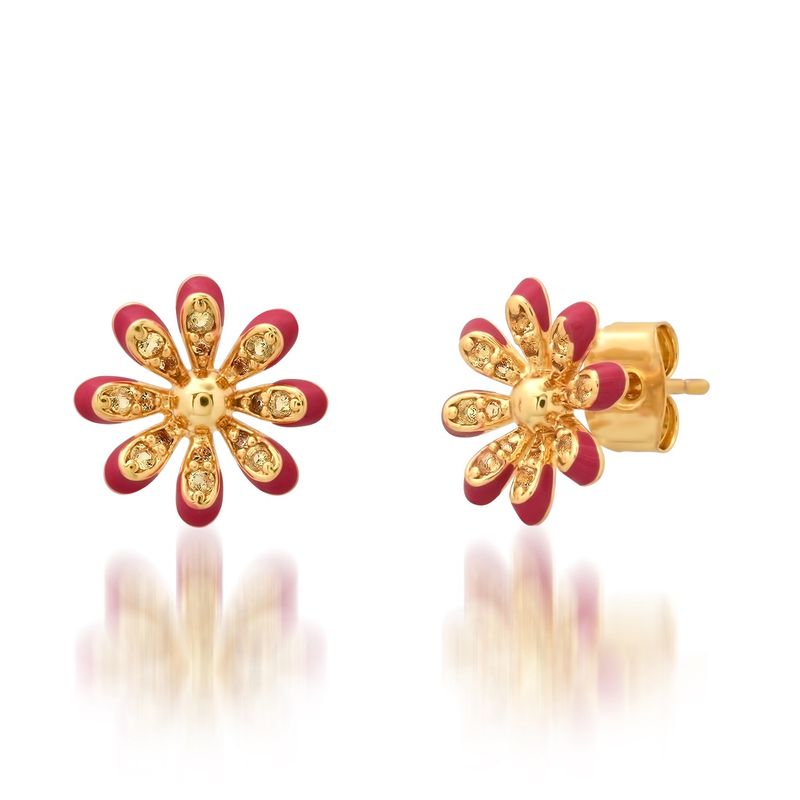 Gold CZ Flower with Pink Enamel