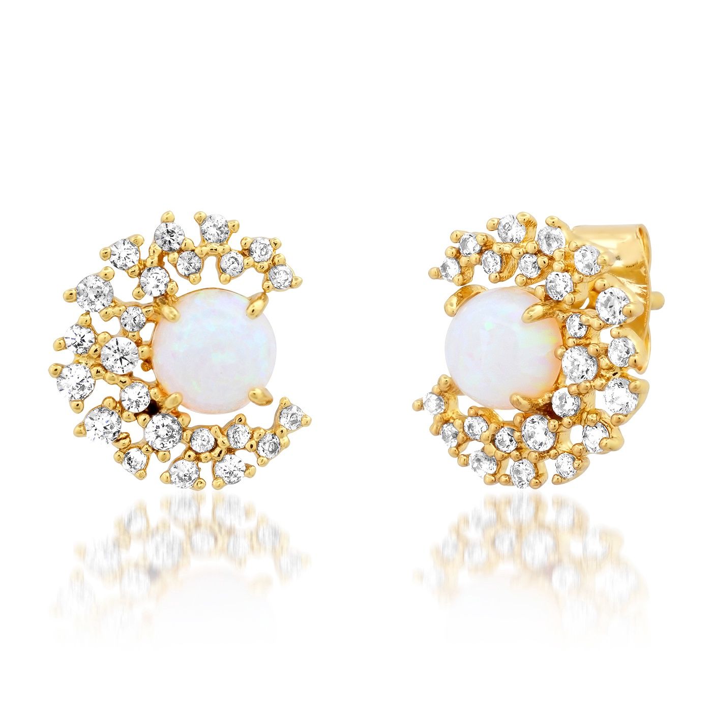 Pave CZ Crescent with Opal Earrings