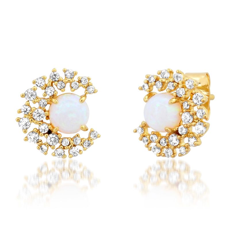 Pave CZ Crescent with Opal Earrings