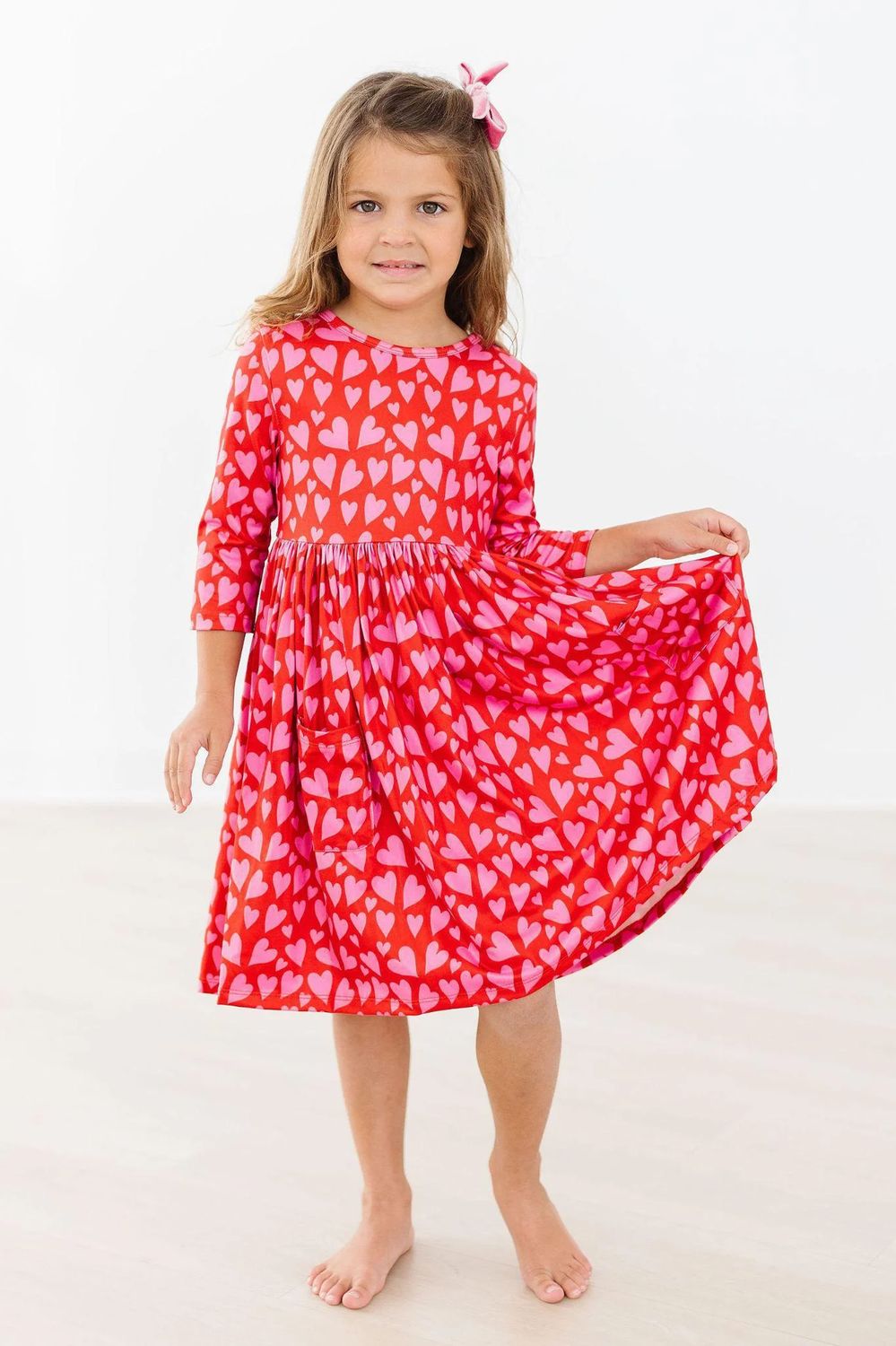 Hearts &amp; Hugs 3/4 Sleeve Pocket Twirl Dress