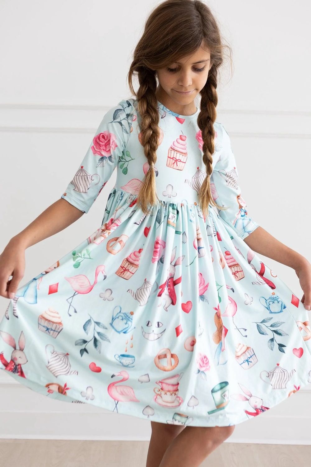 Wonderland 3/4 Sleeve Pocket Twirl Dress, Size: 2T