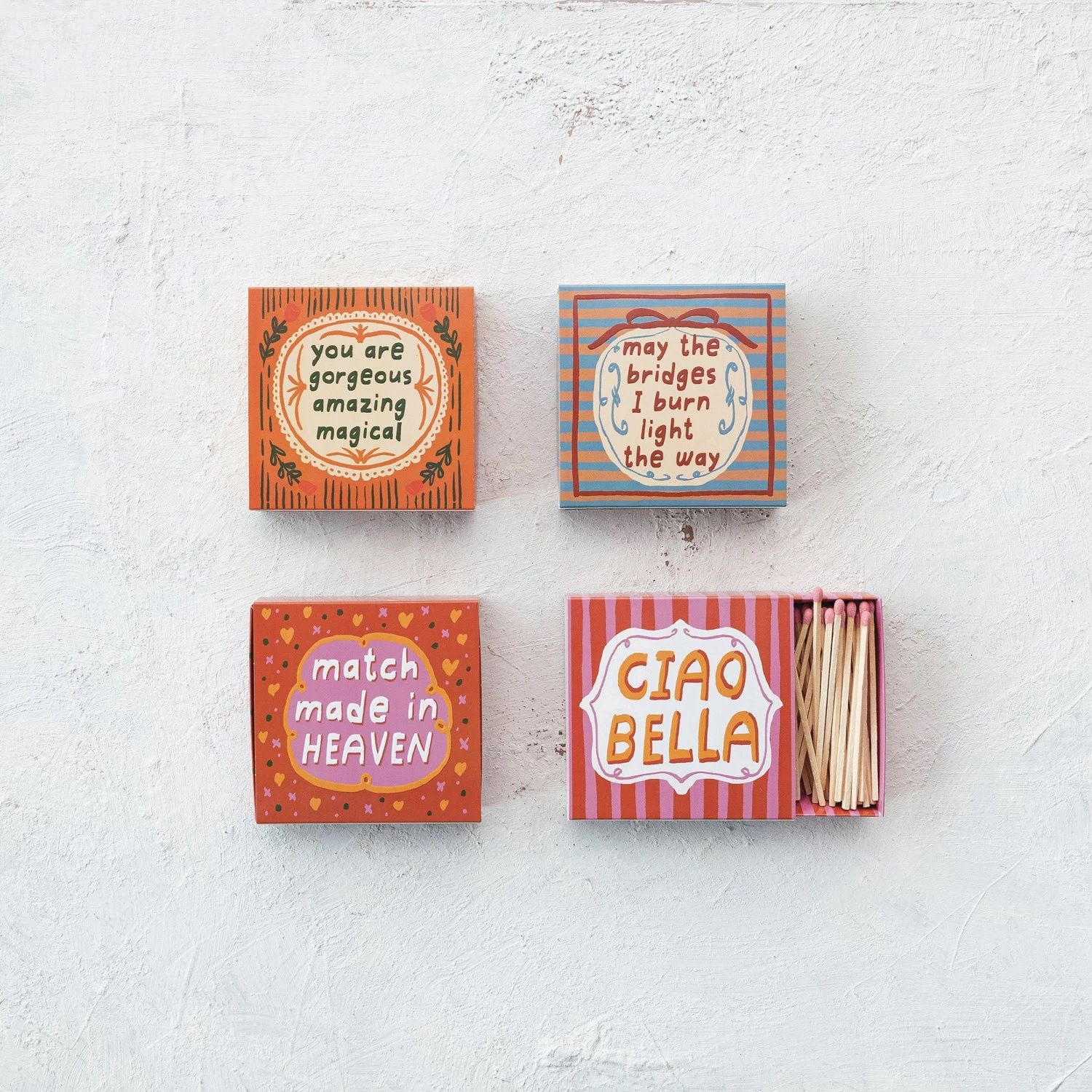 Safety Matches in Matchbox w/ Saying, Style: Ciao Bella