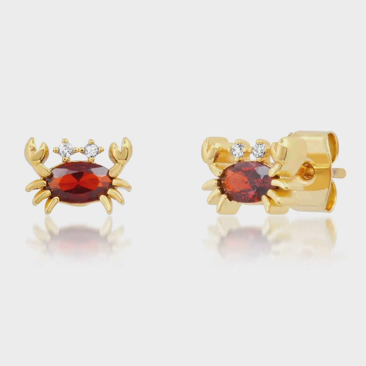 Gold Crab with Red CZ body Post Earrings