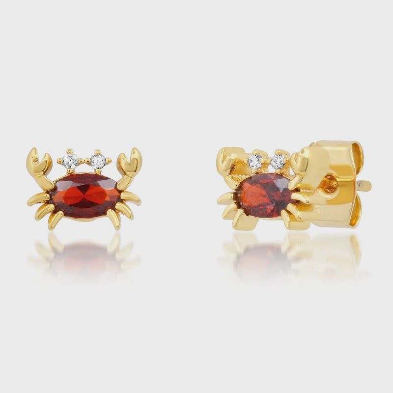 Gold Crab with Red CZ body Post Earrings