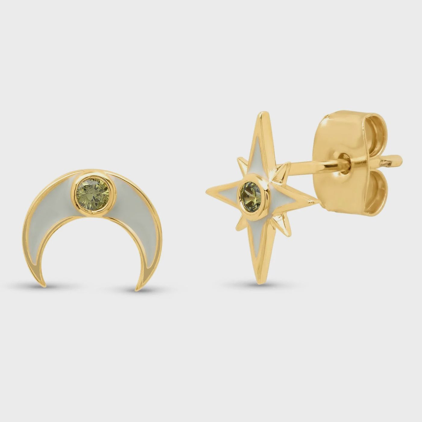 Crescent Moon and Stardust Enamel Post Earrings