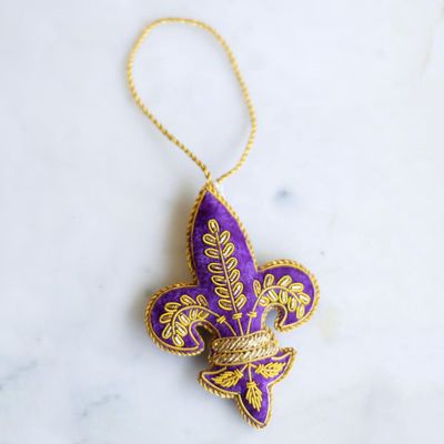 Purple Embroidered Fleur de Lis Ornament