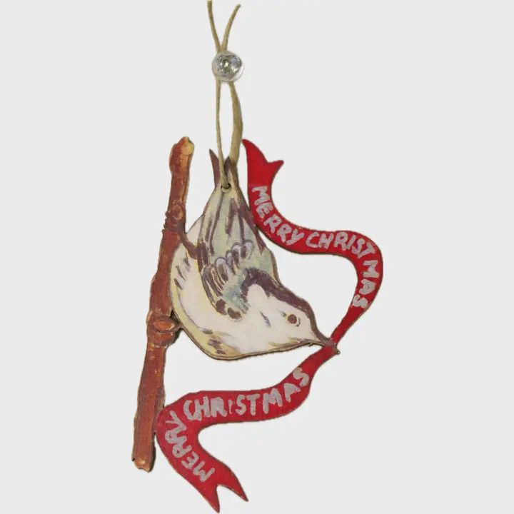 Nuthatch Merry Christmas Cut Out Ornament