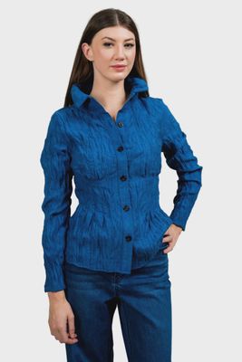 Trisha Tyler Blue Textured Button Front Shirt Jacket