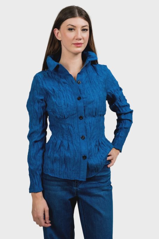 Trisha Tyler Blue Textured Button Front Shirt Jacket