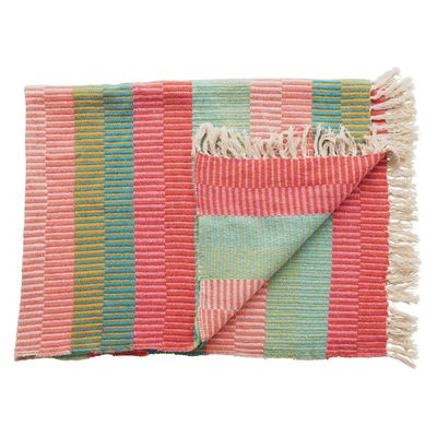 Cotton Blend Striped Throw with Tassels