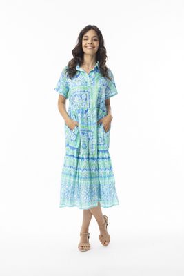 Montevideo Aqua Tiered SS Dress