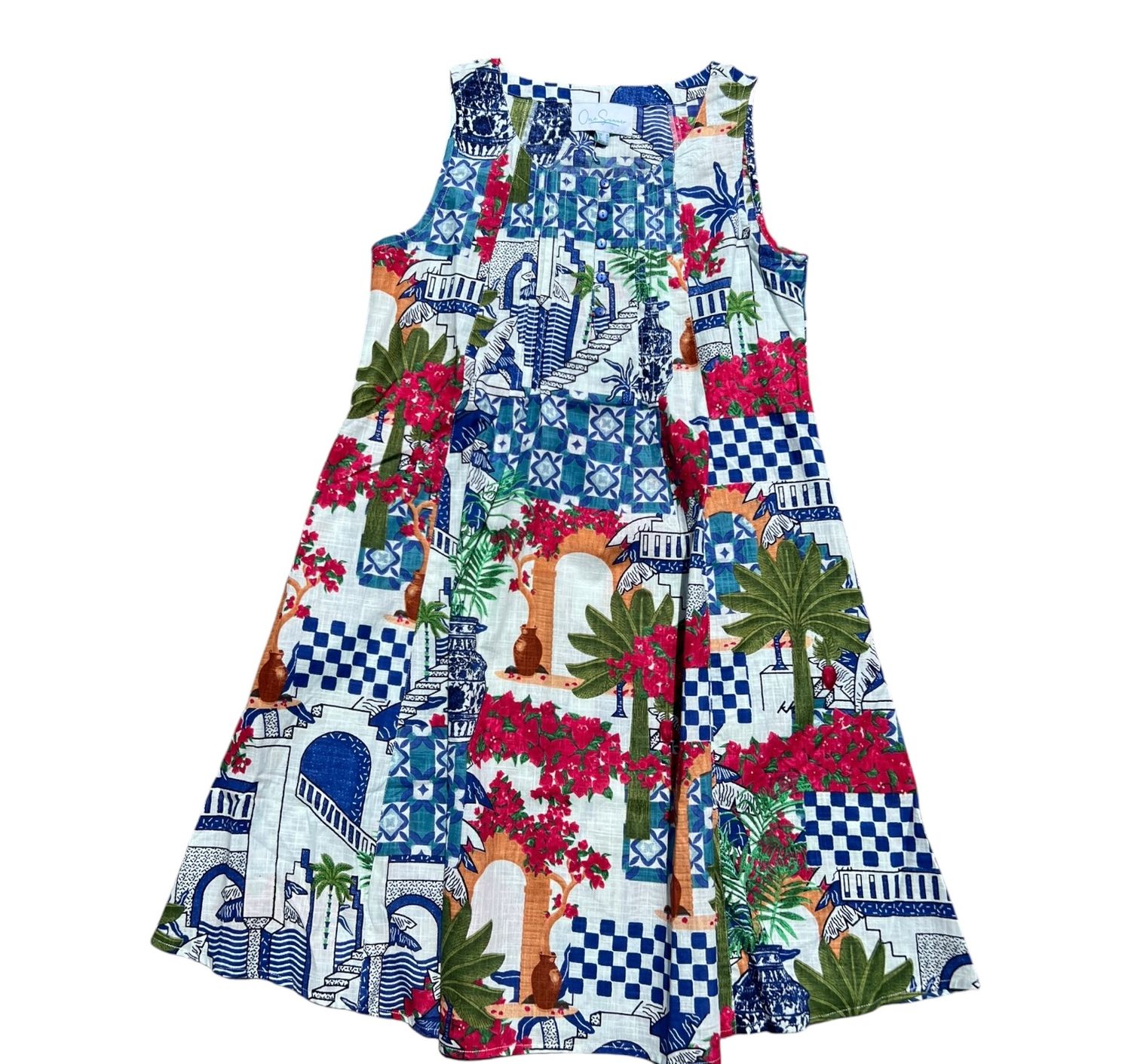 Sleeveless Cotton Dress, Size: XS, Style: Greek Islands
