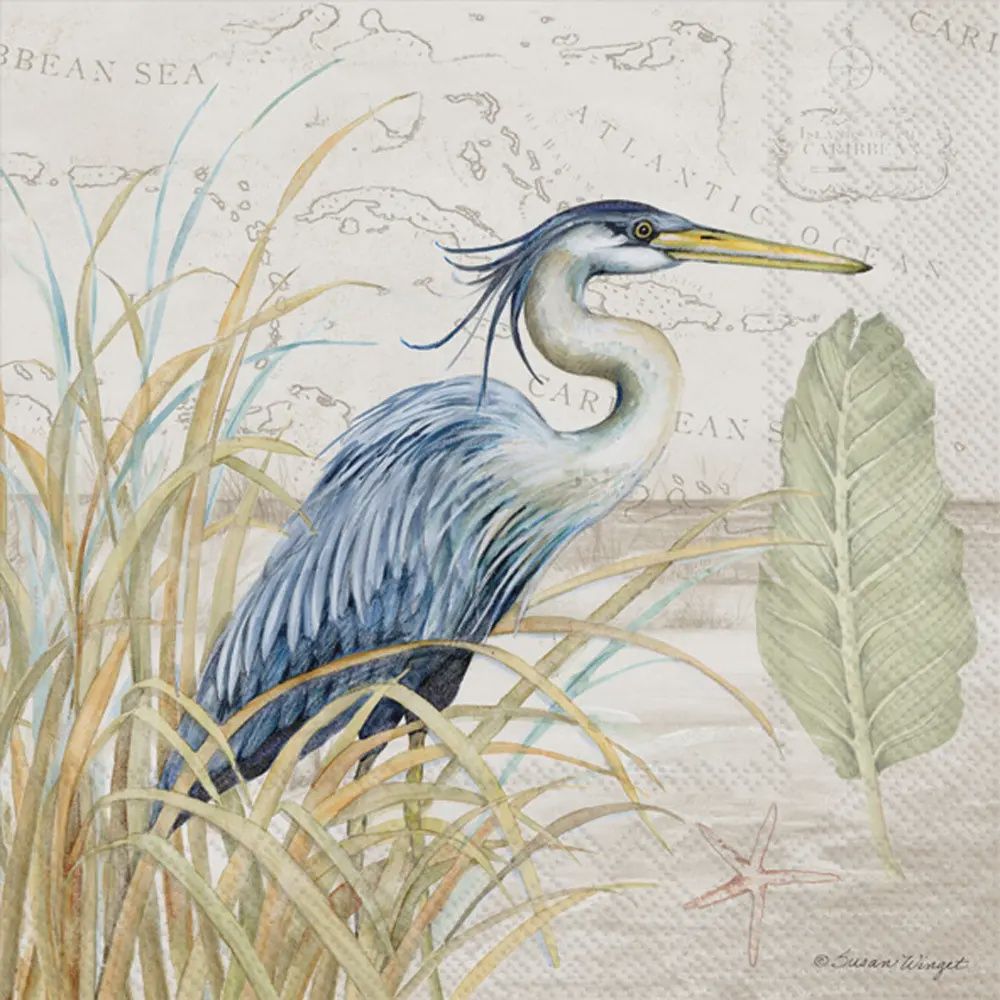 Blue Heron on Grass Cocktail Napkin