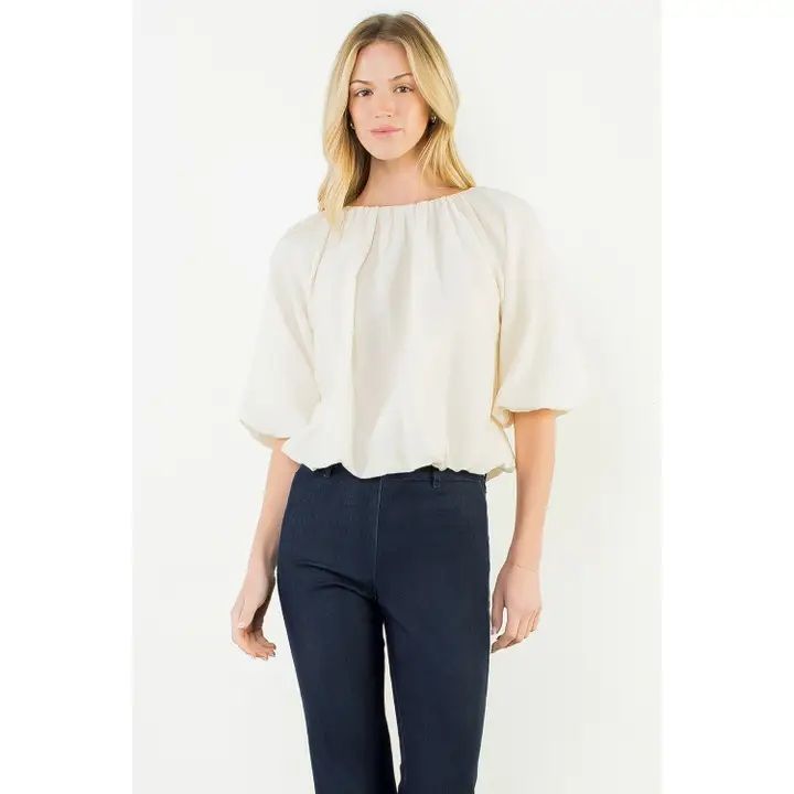 Short Sleeve Balloon Hem Blouse, Color: BE, Size: XS