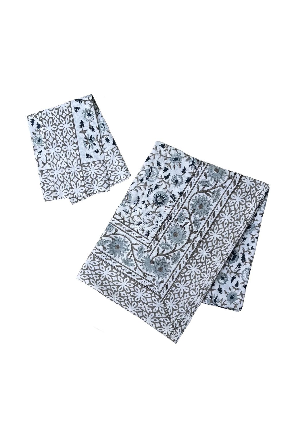 Hand Block Tablecloth and Napkin Set, Design: Monet, Size: 6 Seater