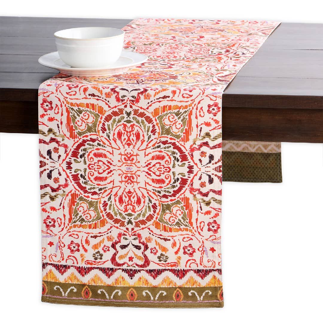 Table Runner 100% Cotton - Double Layer - Damask Fall, Size: 108" x 14.5" Double Layer