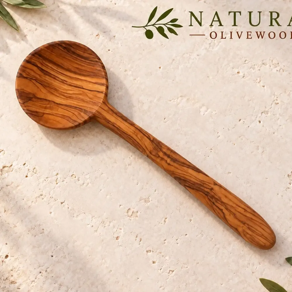 Olive Wood Deep Round Serving Spoon