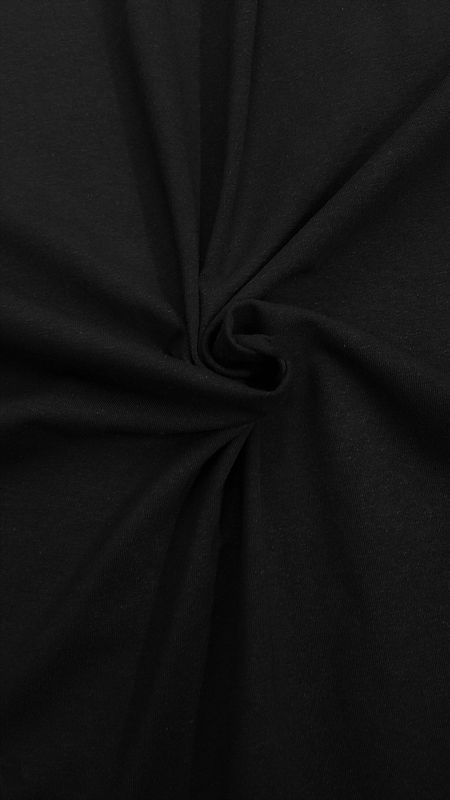 Black Heavy Hemp Stretch Jersey Knit , 53%Certified Organic Hemp , 43% Certified Organic Cotton , 4% Spandex , 9.5oz , OPEN WIDTH 60/64"