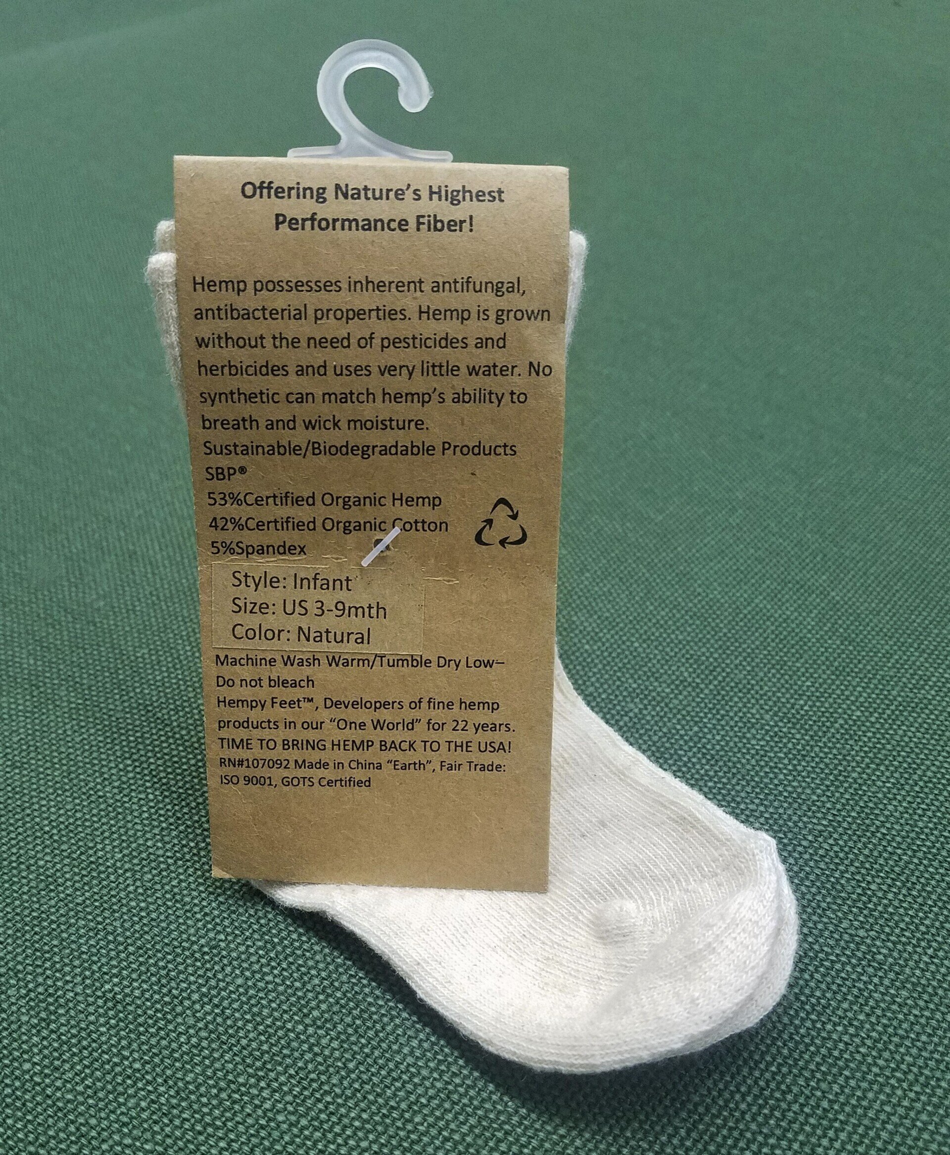 Infant Hemp Sock (3-9 months), Natural