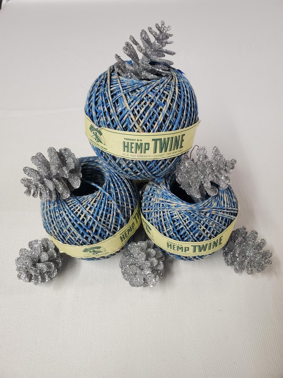 Natural / Blue Hemp Twine Ball