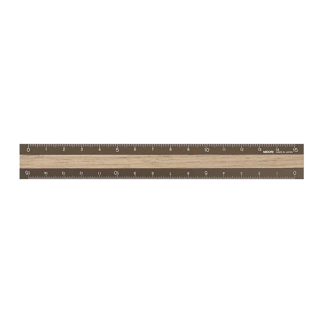 Midori Aluminum + Wood Ruler 15cm, Color: Brown