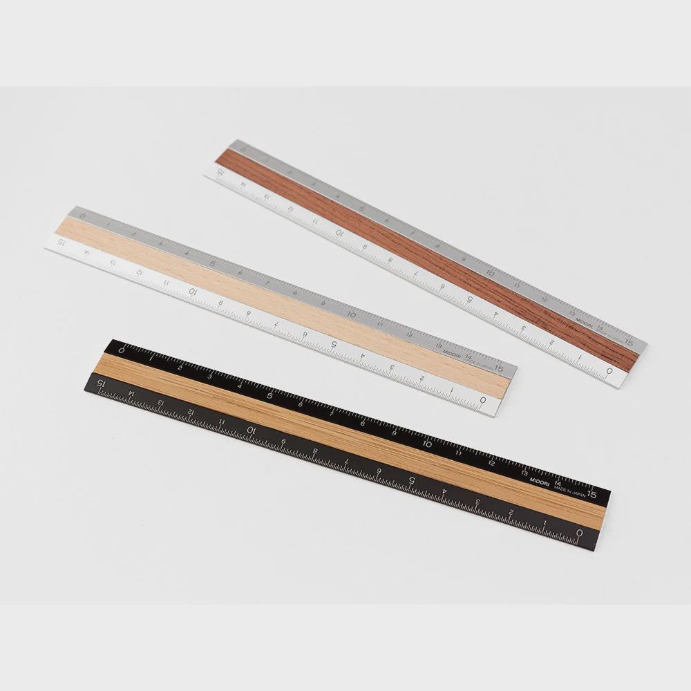 MIDORI Aluminum + Wood Ruler 15cm