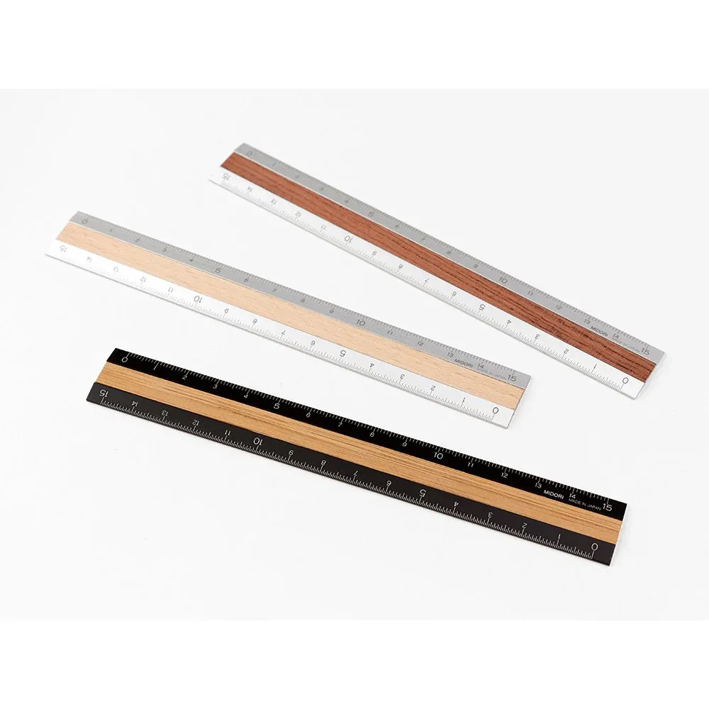 MIDORI Aluminum + Wood Ruler 15cm