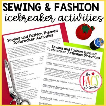 Sewing and Fashion Ice Breaker Activities | FCS | Family and Consumer Sciences
