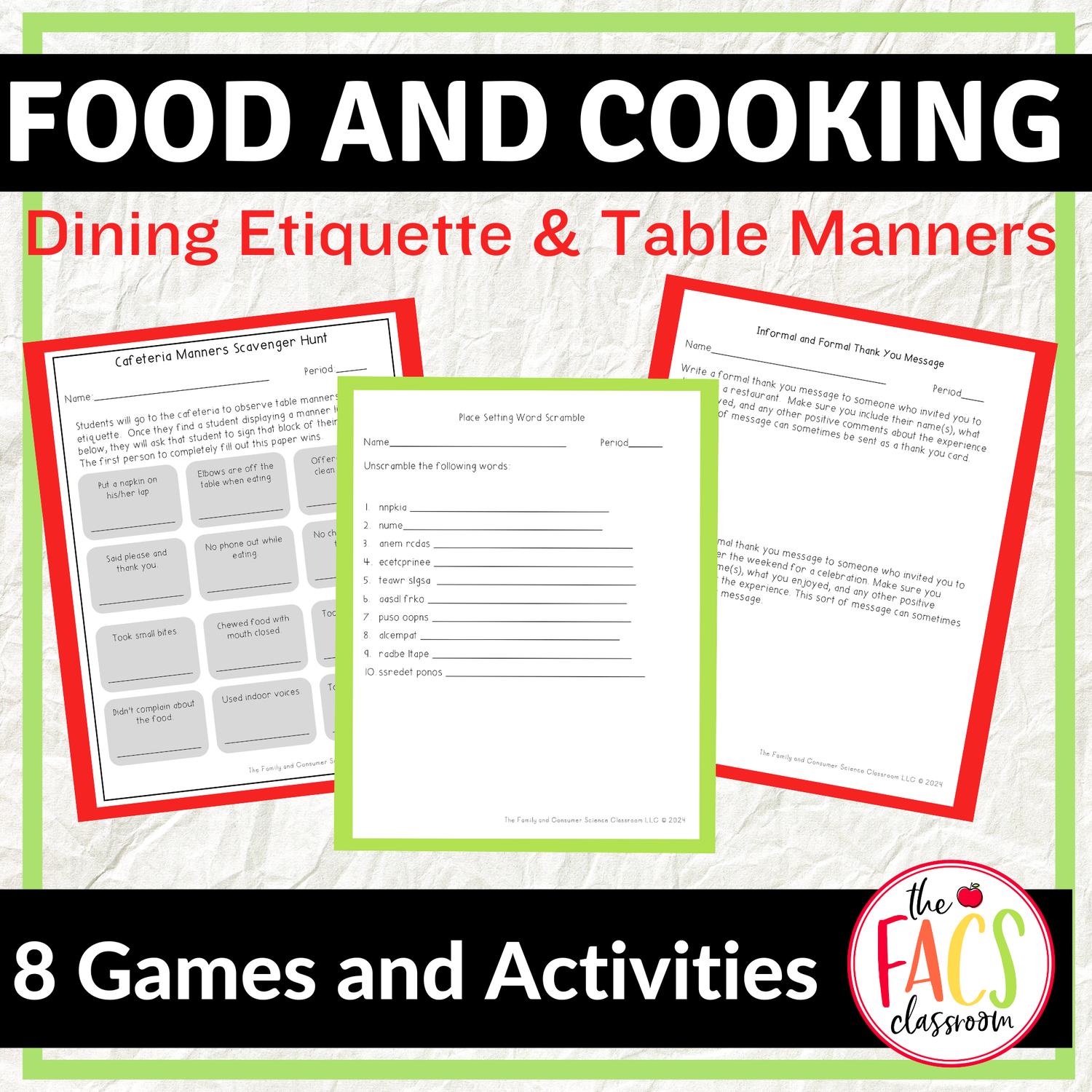 Dining Etiquette and Table Manners Games and Activities