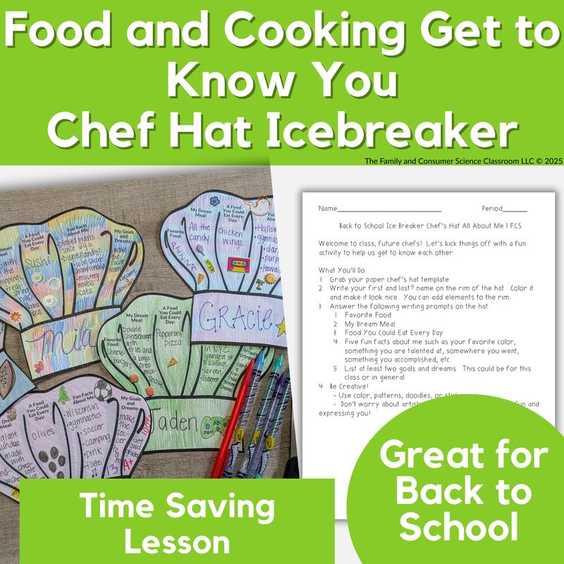 Back to School Ice Breaker Chef’s Hat All About Me | FCS | Food and Cooking