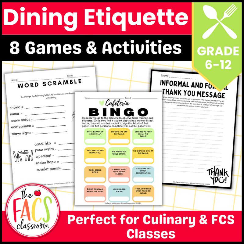 Dining Etiquette and Table Manners Games and Activities