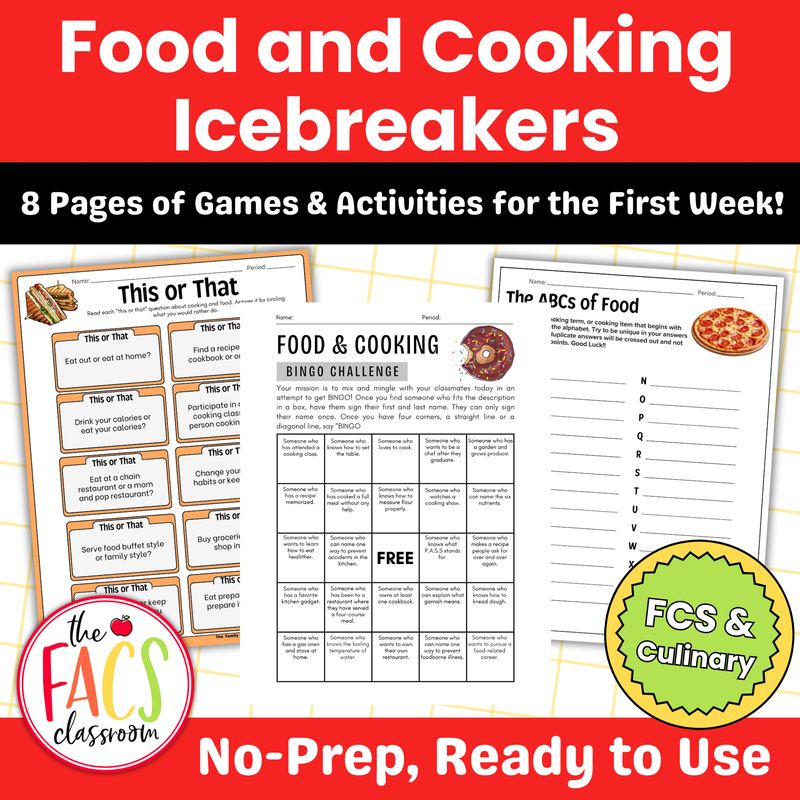 Back to School Food and Cooking Ice Breaker Activities | FCS | Culinary