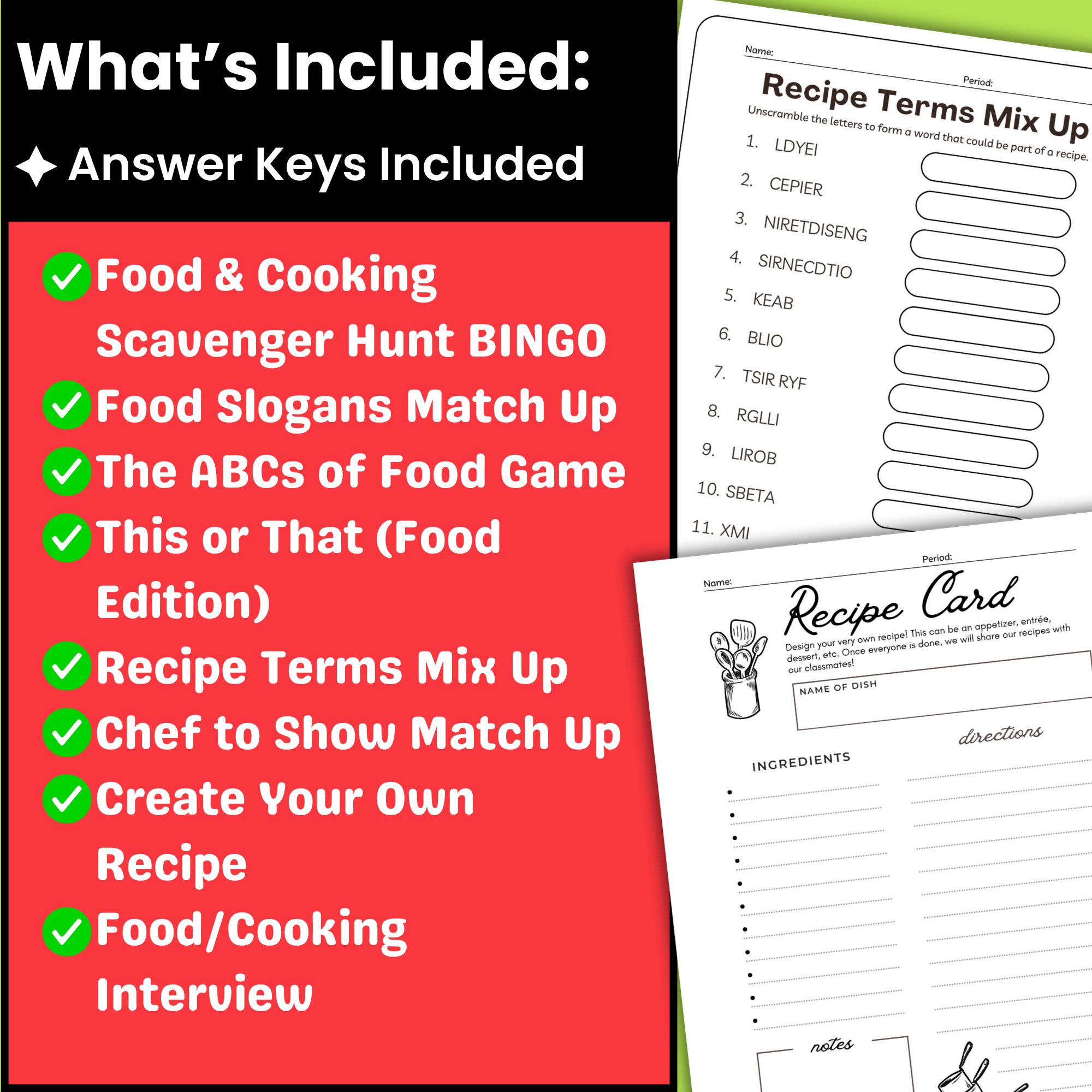 Back to School Food and Cooking Ice Breaker Activities | FCS | Culinary