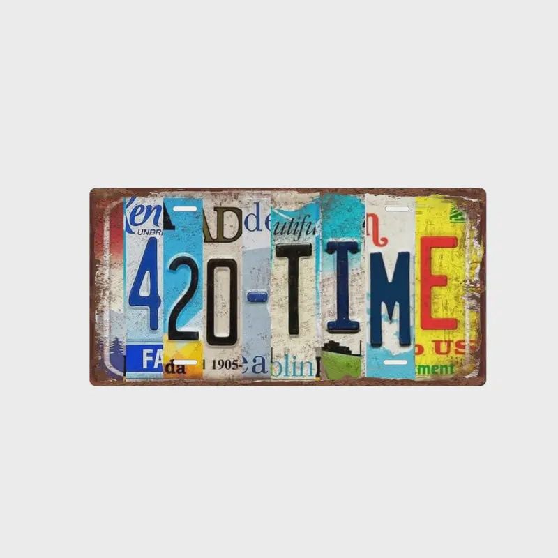 420 Time Funny License Plate Metal Tin Sign