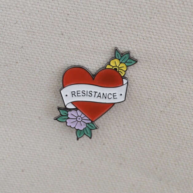 Resistance old skool tattoo pin - 10% of profits go to the ACLU.