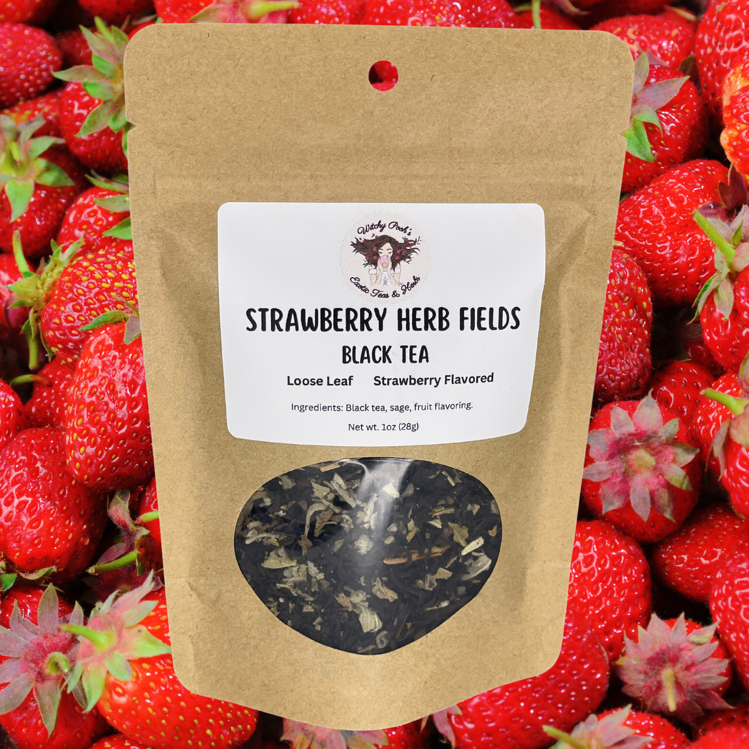 Witchy Pooh&#39;s Strawberry Herb Fields - Loose Leaf Strawberry Flavored Black Tea, Caffeinated