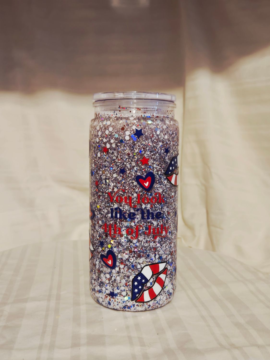Fire Cracker Kisses – 20oz Glitter Acrylic Snow Globe Tumbler