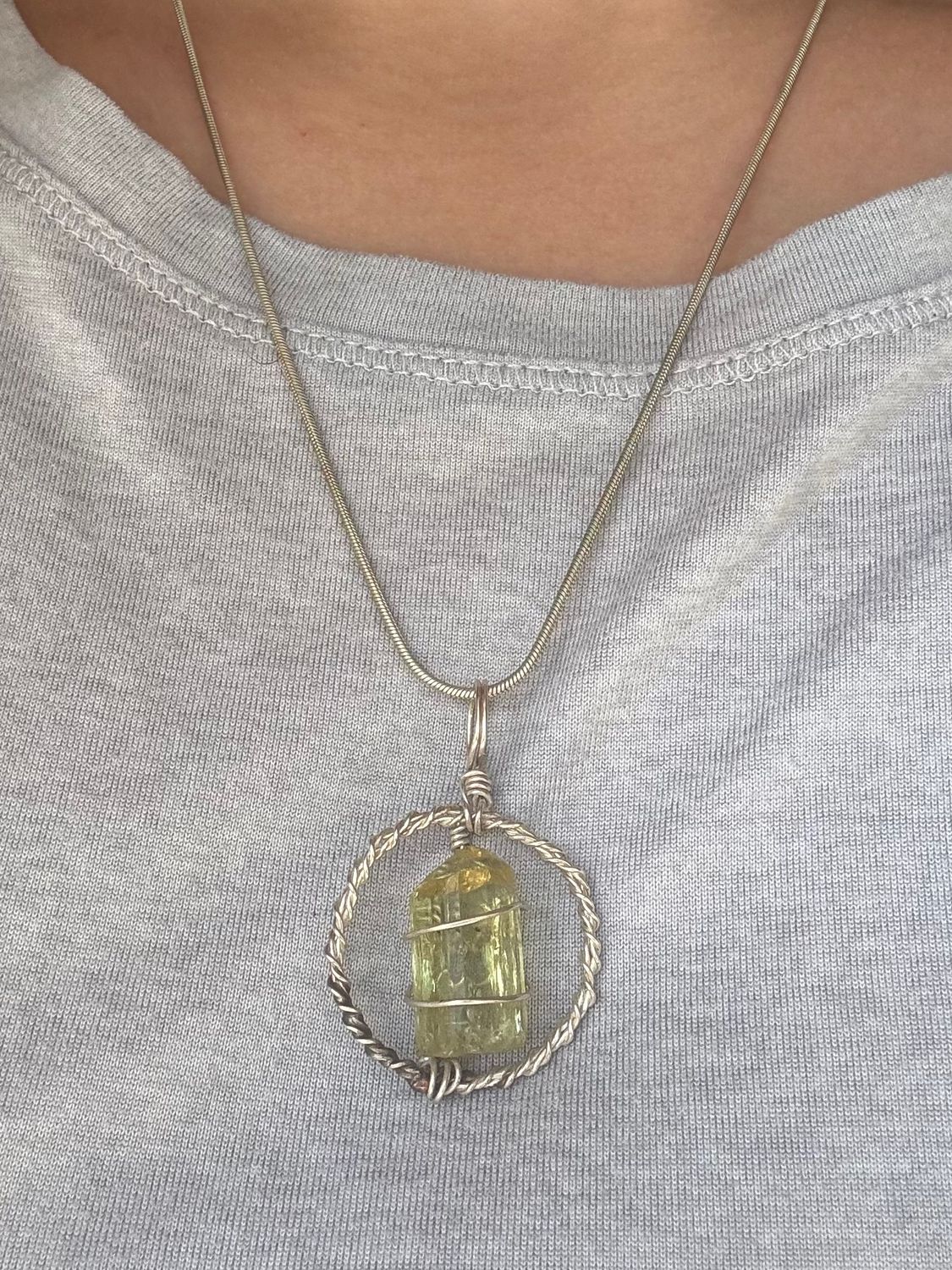 Golden Apatite pendant ~ wrapped in sterling silver