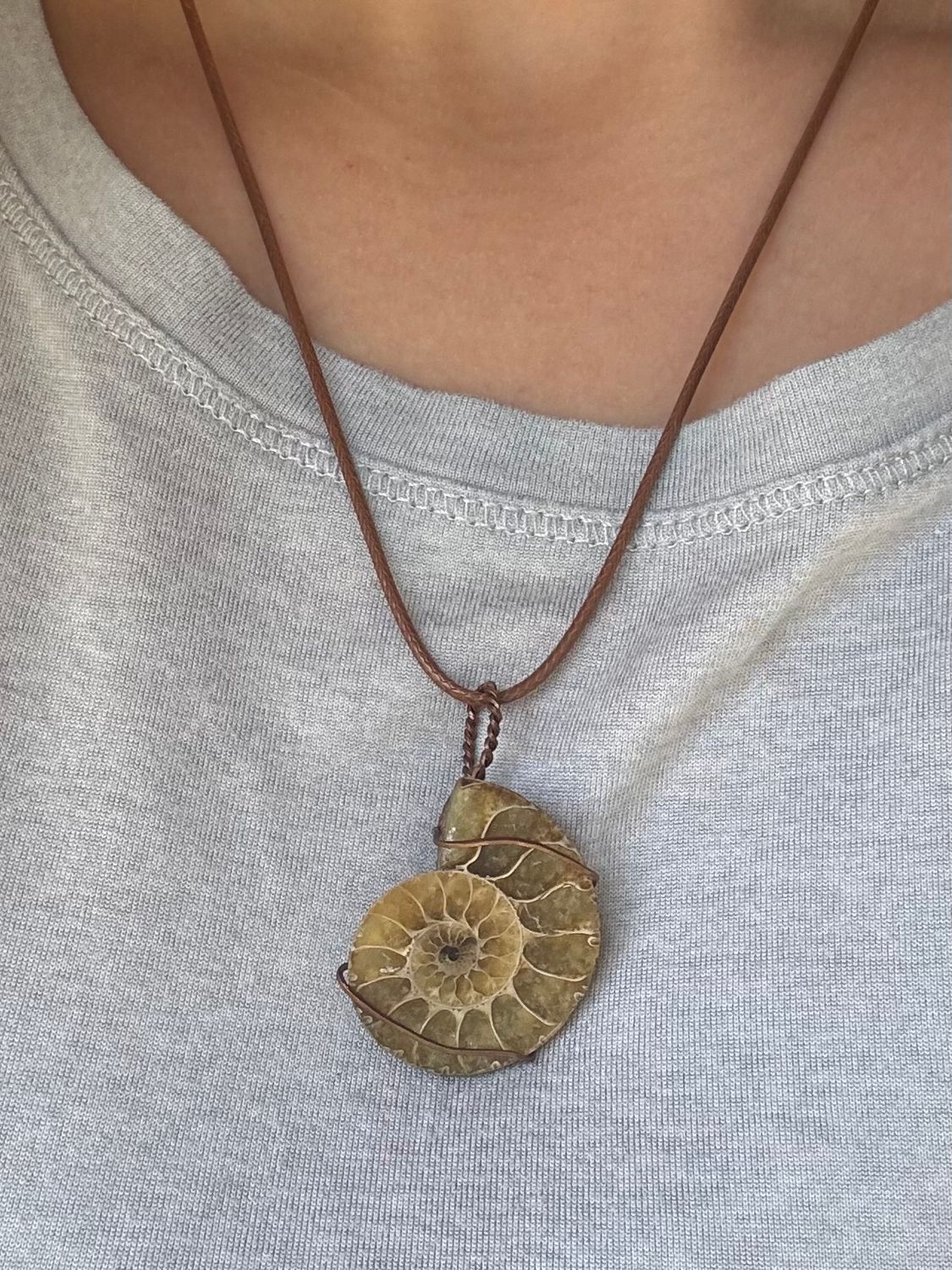 Ammonite pendant in copper wire