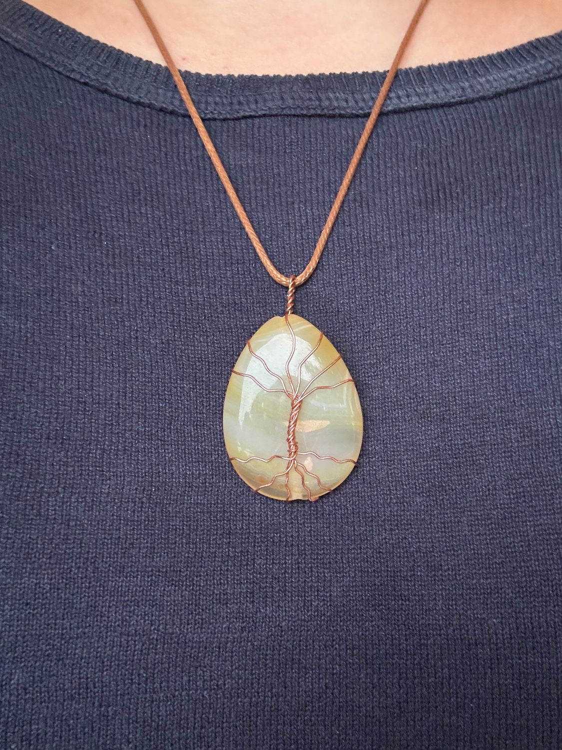 &quot;Roots of Wisdom&quot; Agate Tree of Life Pendant - 1.89in in length | 1.18in in width