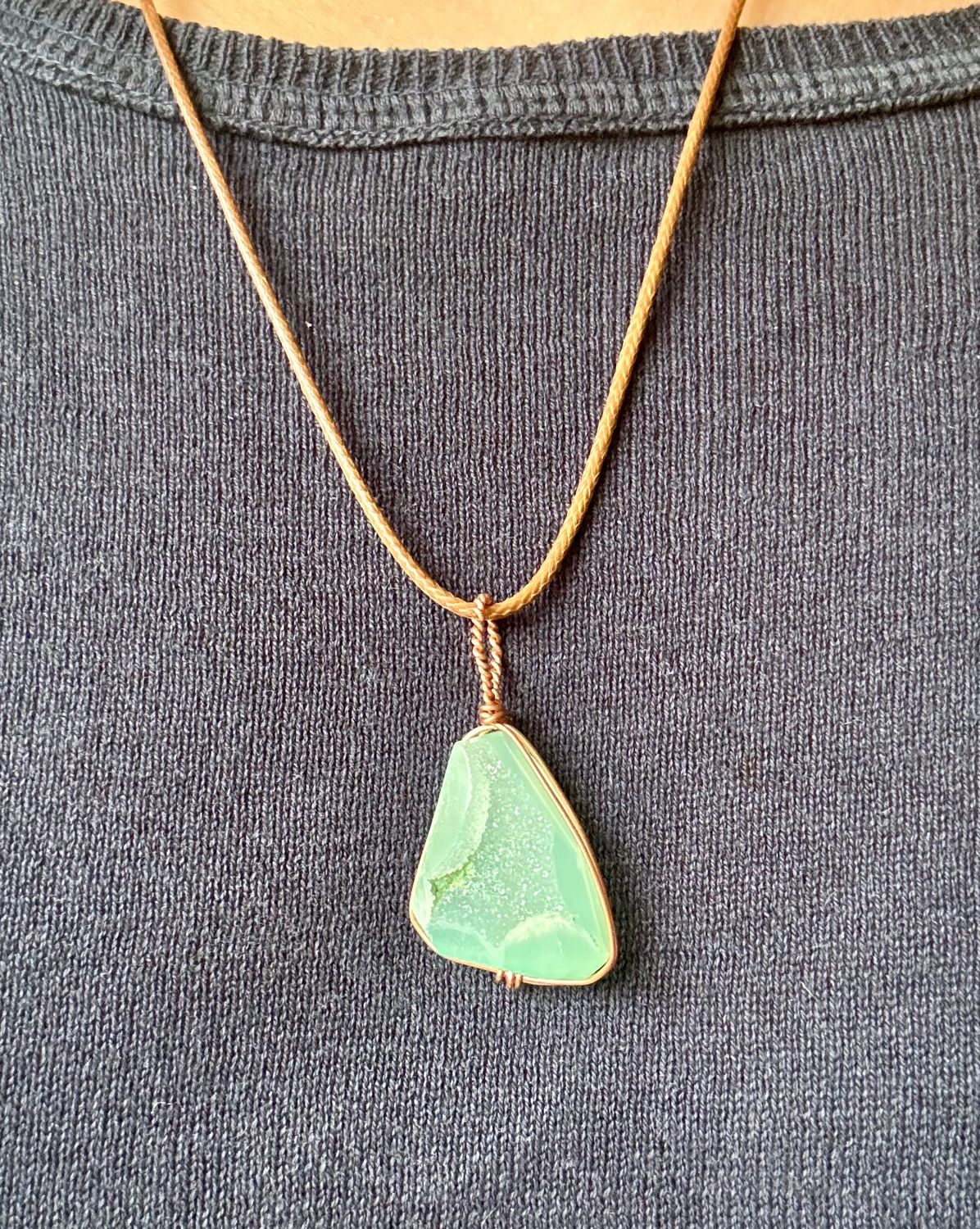 “Aqua Radiance” ~ fluorite wire wrapped in copper wire - 1.56in in length - .82in in width ​​