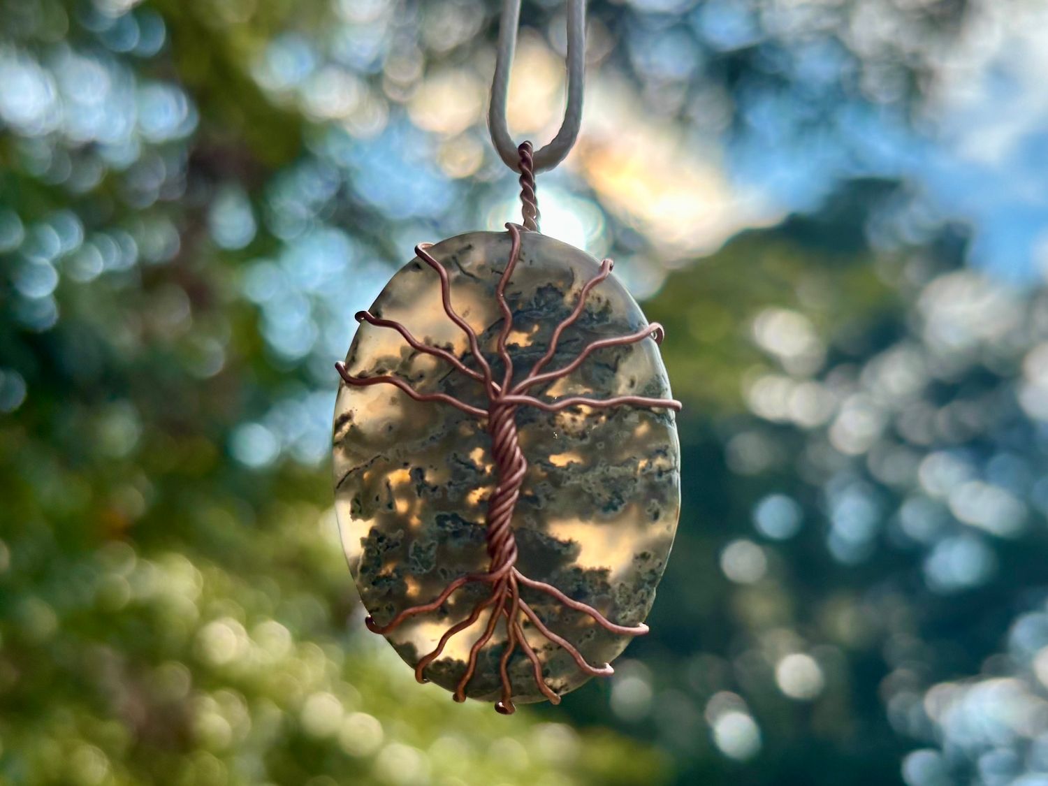 “Forest Heart” Moss Agate wire wrapped in copper wire ~ Width: 1.16in | Length: 1.95in