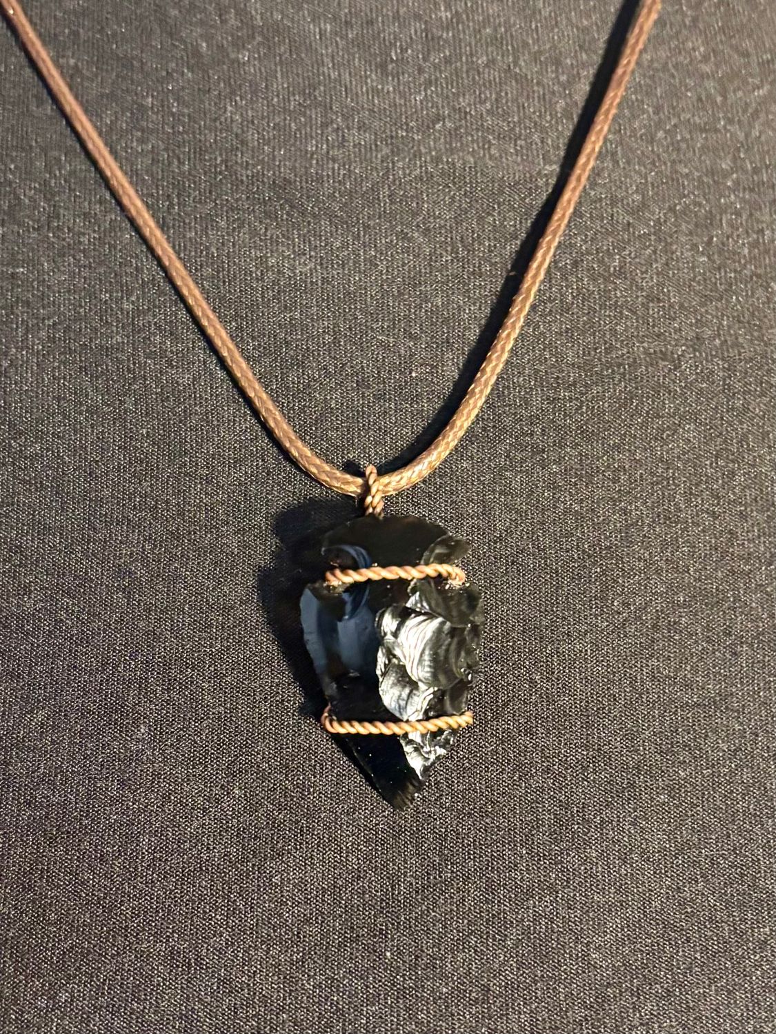 Obsidian Arrowhead Wire Wrapped in Copper - Length: 1.15in | Width: .68in