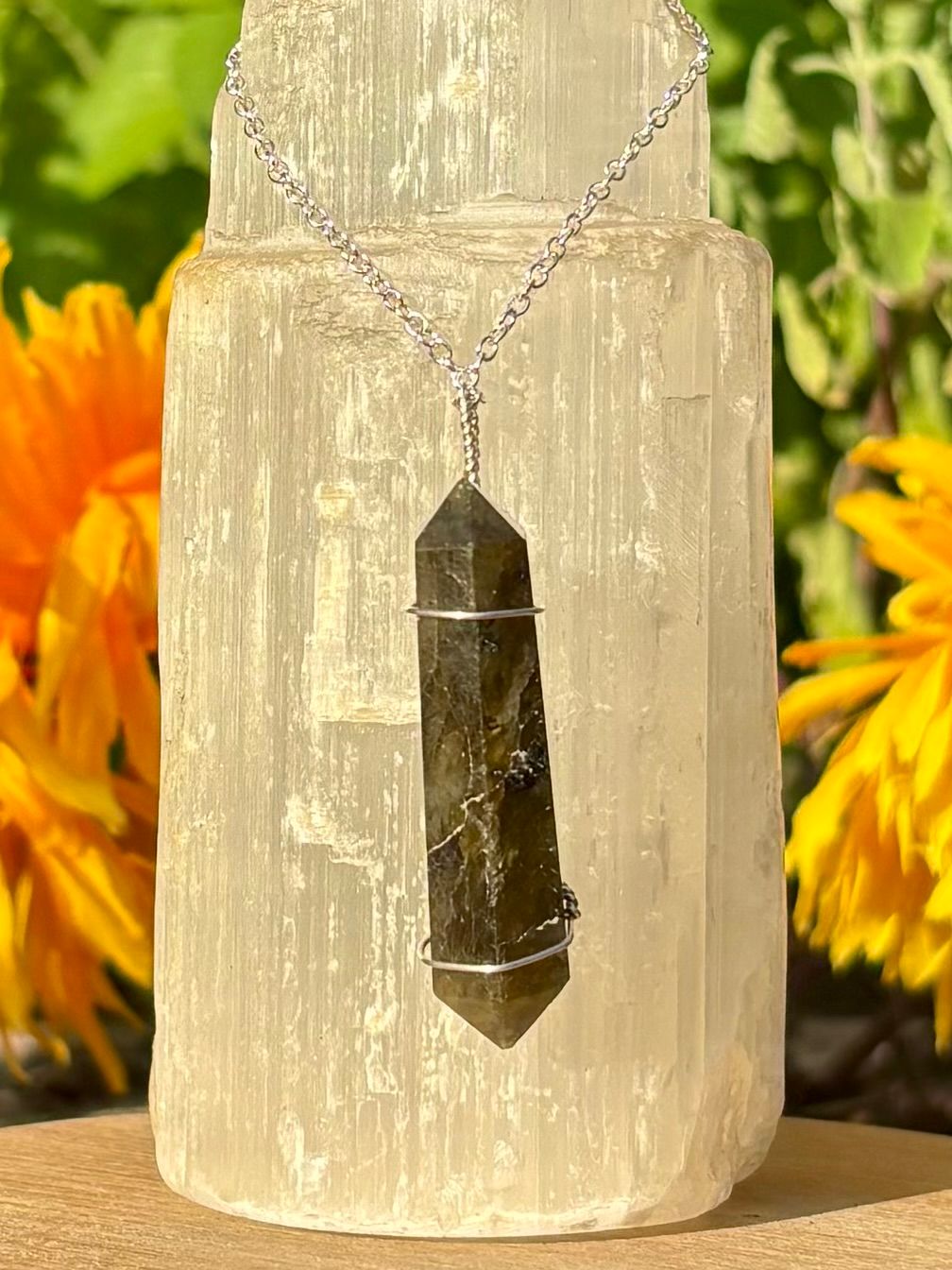 “Aurora Dream” ~ Labradorite Pendant with stainless steel necklace included ~ 1.66in in Length | .36in in Width
