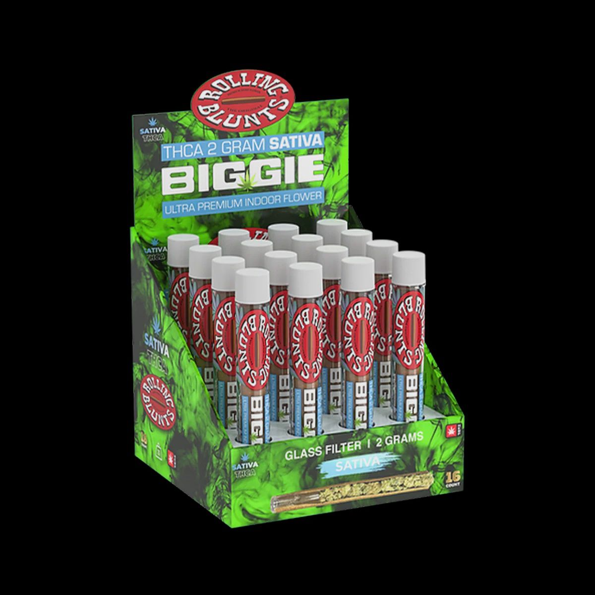 ROLLING BLUNTS  BIGGIE ORGANIC WRAPPER GLASS FILTER 2G SATIVA