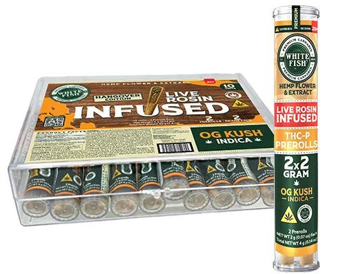 WHITE FISH 2G LIVE ROSIN INFUSED THC-P PRE ROLL BOX | OG KUSH (I)