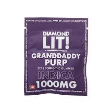 LIT THC GUMMIES 1000MG 2PK 25CT GRANDDADY PURP - INDICA