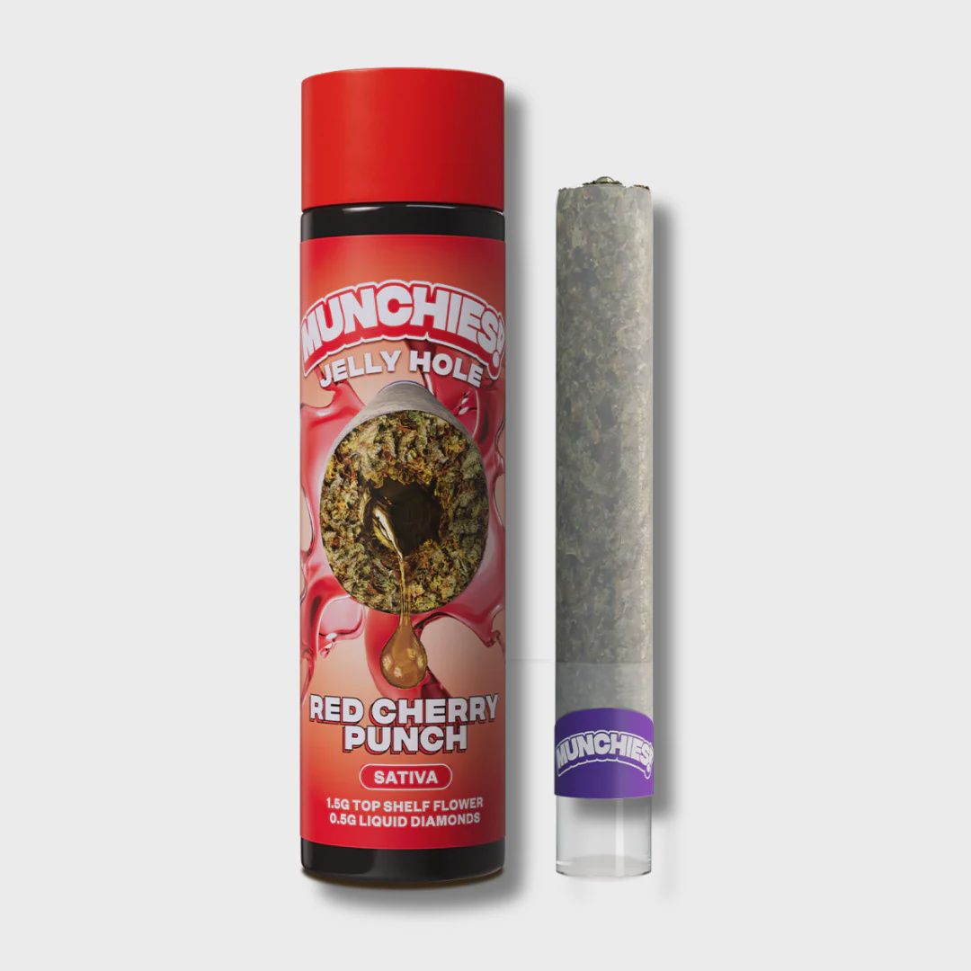 MUNCHIES 2G THCA JELLY HOLES PRE ROLL 10CT (Glass Tip)    Red Cherry Punch (Sativa)