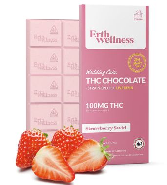 ERTH WELLNESS WEDDING CAKE THC CHOCOLATE+STRAIN-SPECIFIC LIVE RESIN 100MG STRAWBERRY SWIRL